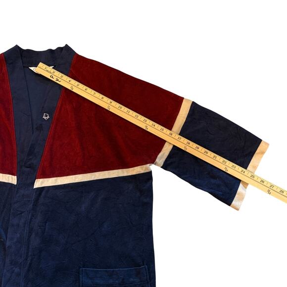 Vintage Christian Dior Bath Robe Mens One Size Blue Red Velour Lounge 80s *READ* - Picture 9 of 11